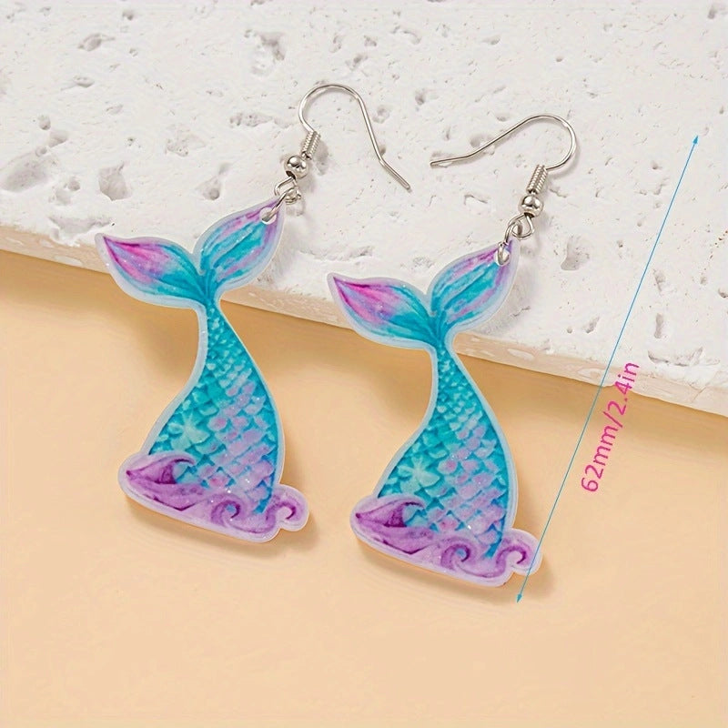 Alloy Colorful Mermaid Earrings MIC-JiaY018