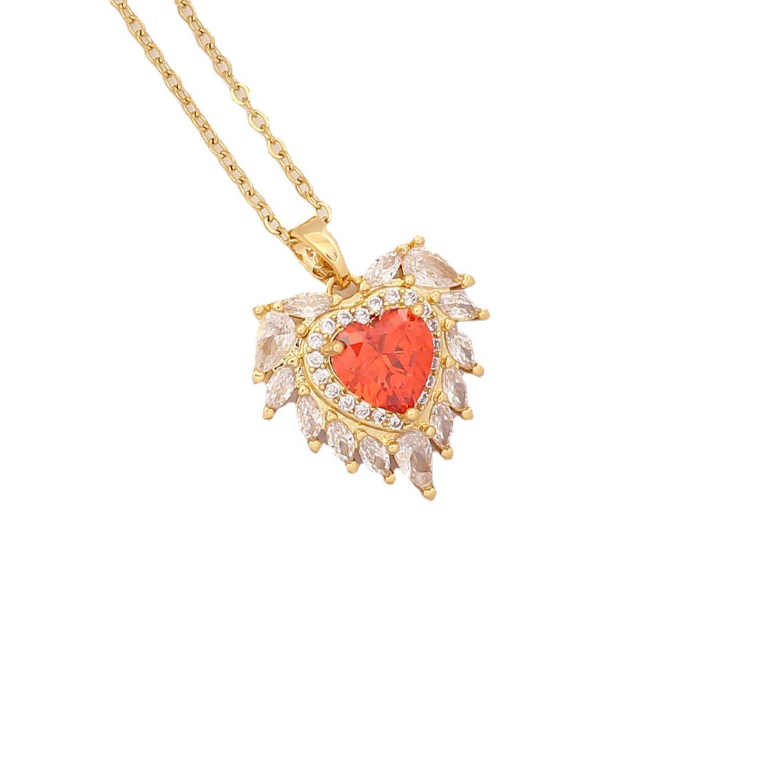 Necklaces Copper Zircon Stainless Steel Red Heart Maple Leaf BingM026