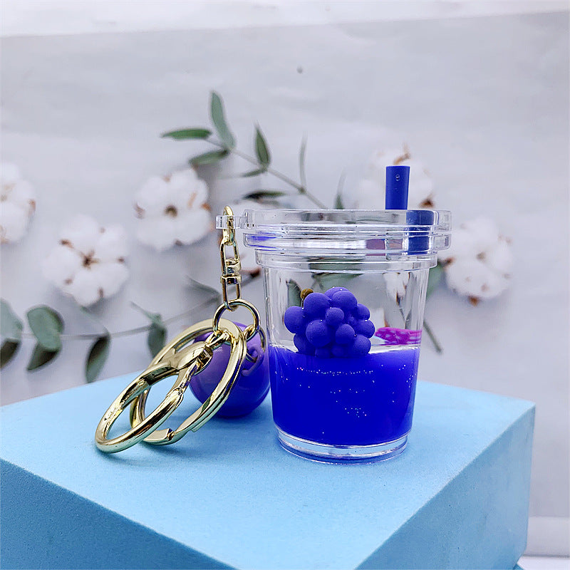 Keychain Acrylic Fruit Milk Tea Cup Quick Sand MOQ≥2 DMF025