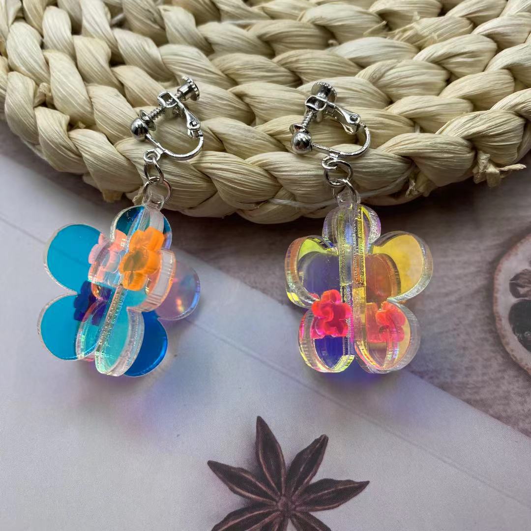 Acrylic colored three-dimensional flower earrings MIC-ChiC015