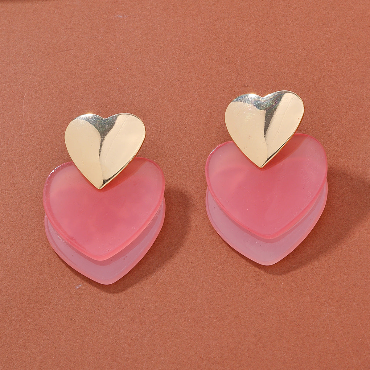 Alloy pink double-layer heart earrings MYA-AYN029