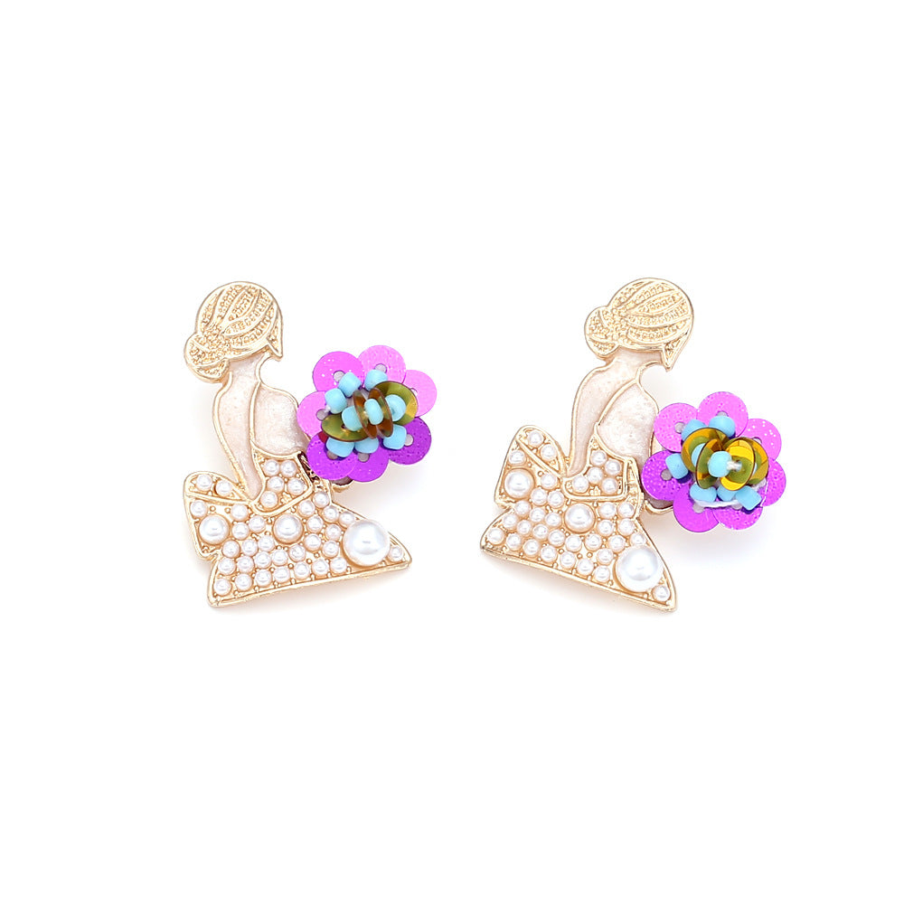 Alloy diamond studded cartoon girl earrings MIC-ManY044