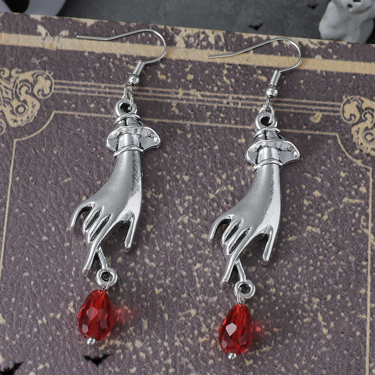 Alloy Skeleton Hand Red Rose Earrings MIC-JunJ010