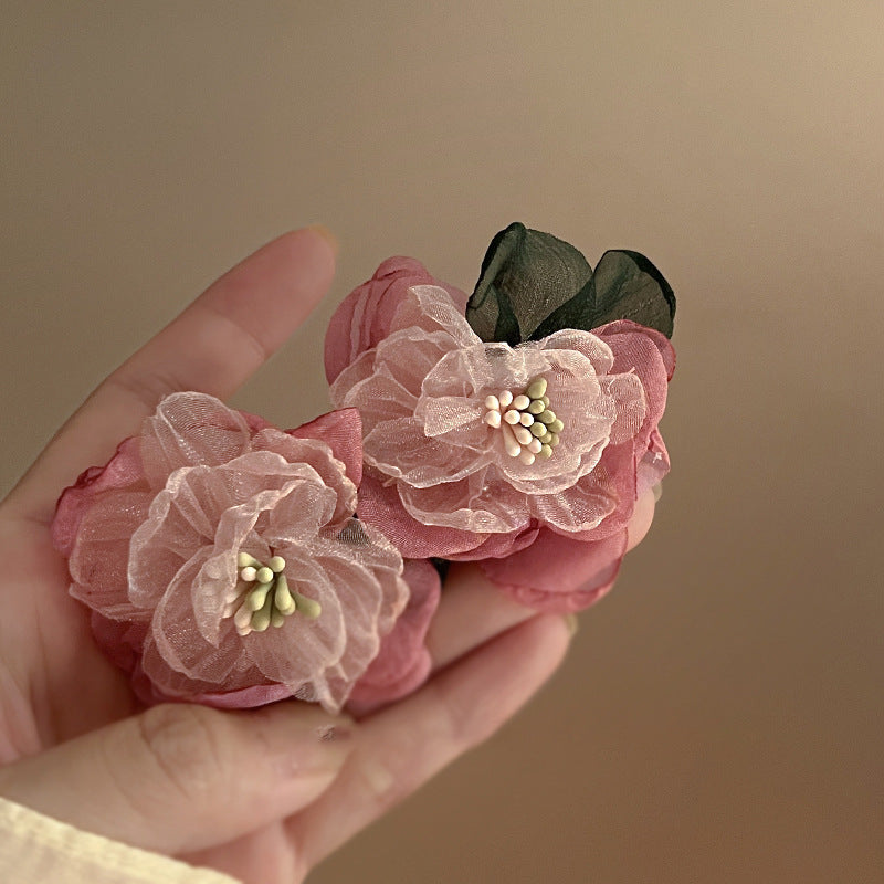 Alloy Pink Flower Pearl Earrings (Minimo de compra 2) MIC-FengM002