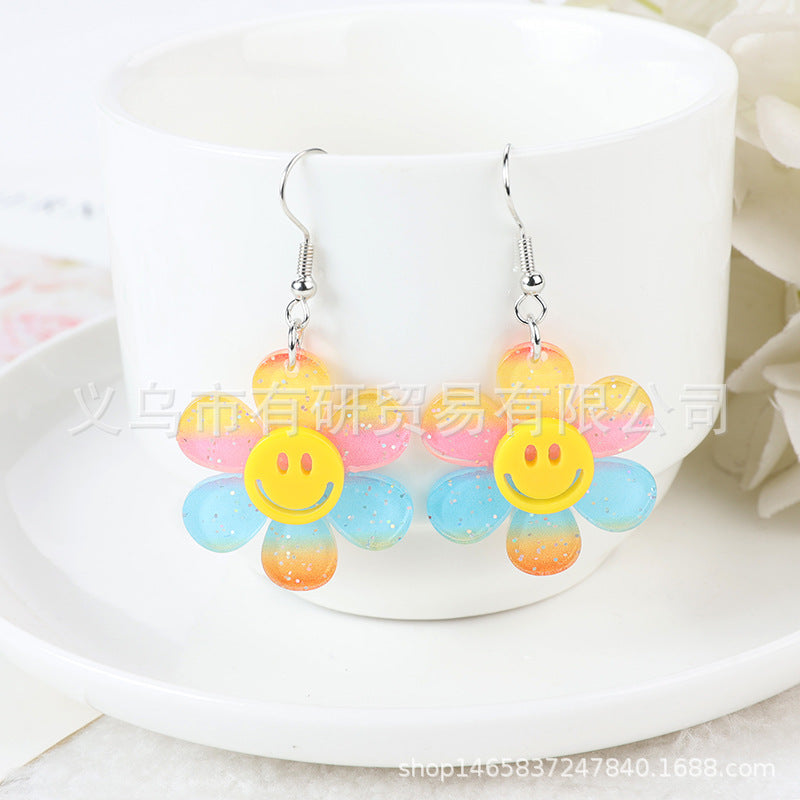 Acrylic smiley face sunflower earrings (Minimo de Compra 2) MIC-YouY017