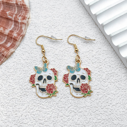 Alloy Halloween Skull Rose Earrings (Minimo de compra 5) MIC-OuL006