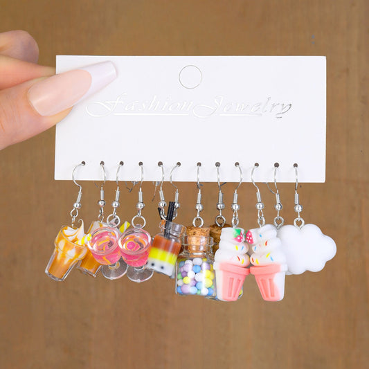 Alloy Cloud Milk Tea Bottle Ice Cream Earrings MYA-XiaoY086