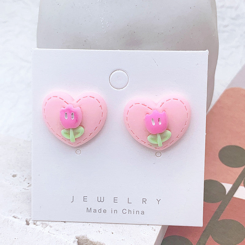 Resin Colored Peach Heart Earrings  (Minimo de Compra 2) MIC-ShiJ003