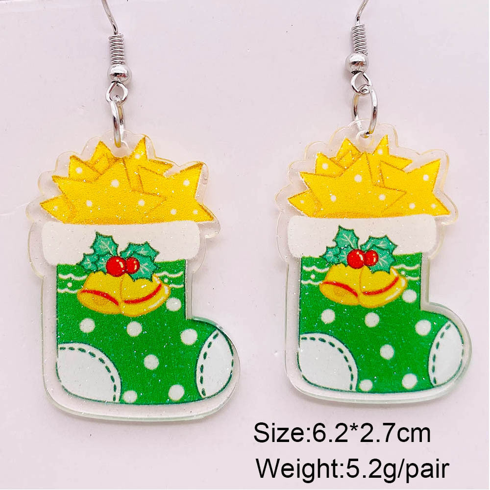 Acrylic Santa Claus Socks Earrings (Minimo de Compra 2) MYA-ChenY032