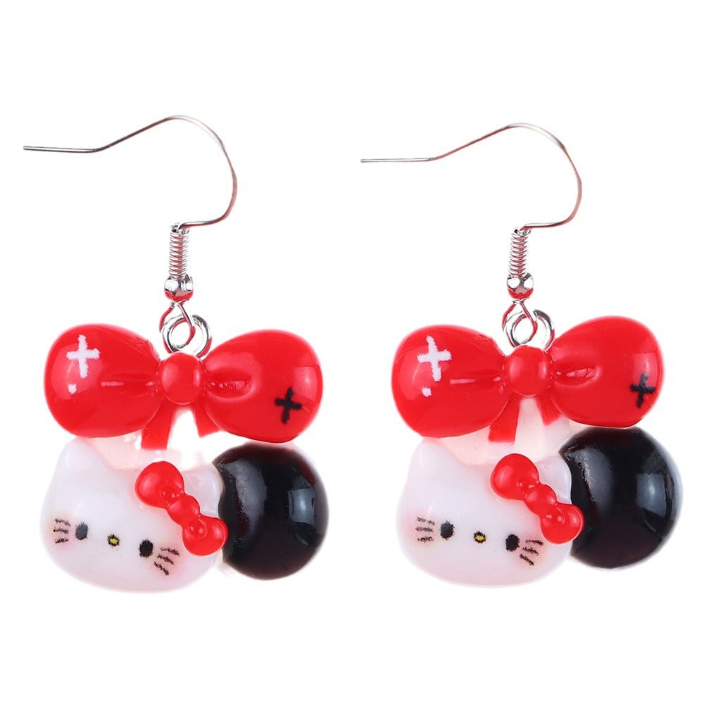 Alloy cartoon glossy black and red cat earrings MIC-NiQ049