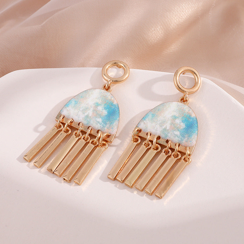 Alloy printed oil painting pattern earrings MIC-ZhongY001