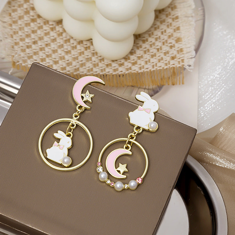 Alloy asymmetric cute rabbit earrings MIC-MDD003