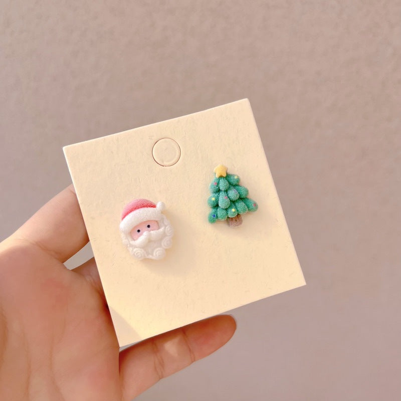 Earrings Resin Flocking Christmas Cartoon Snowman Bells songr008