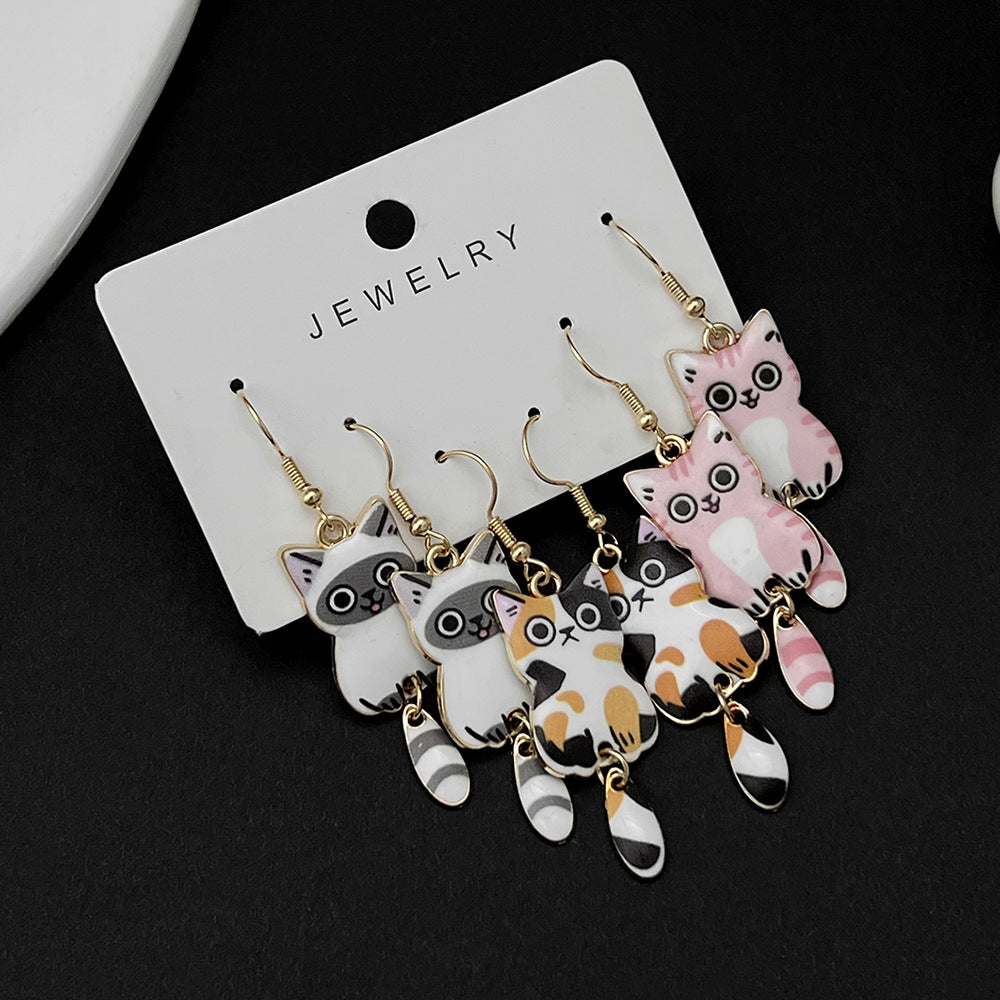 Alloy 3 pairs of cartoon kitten earrings (Minimo de compra 5) MIC-LuN004