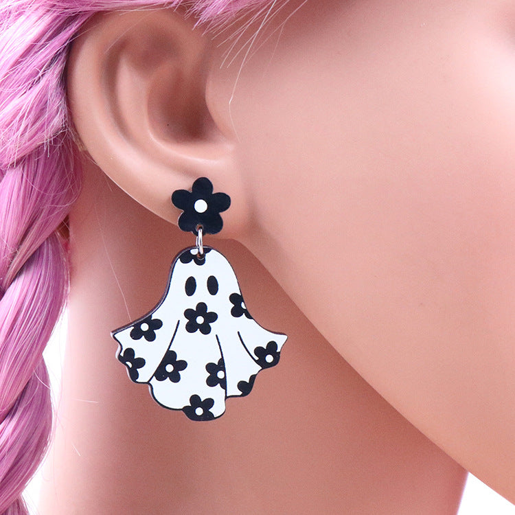 Acrylic Halloween Flower Ghost Earrings (Minimo de compra 5) MIC-XiaoY051