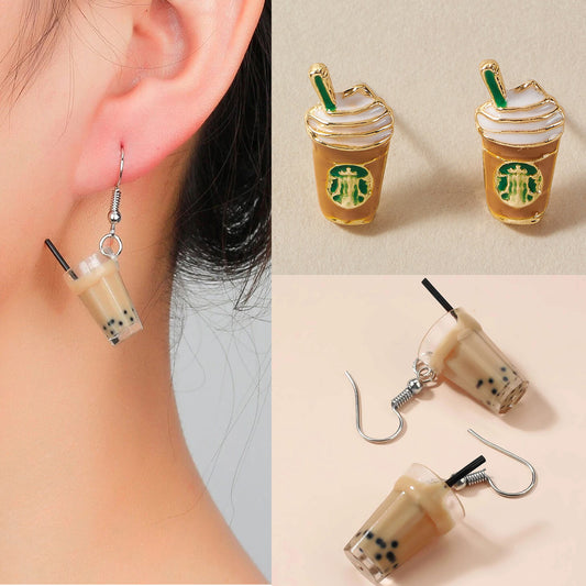 Acrylic pearl milk tea beverage earrings MIC-JianL014