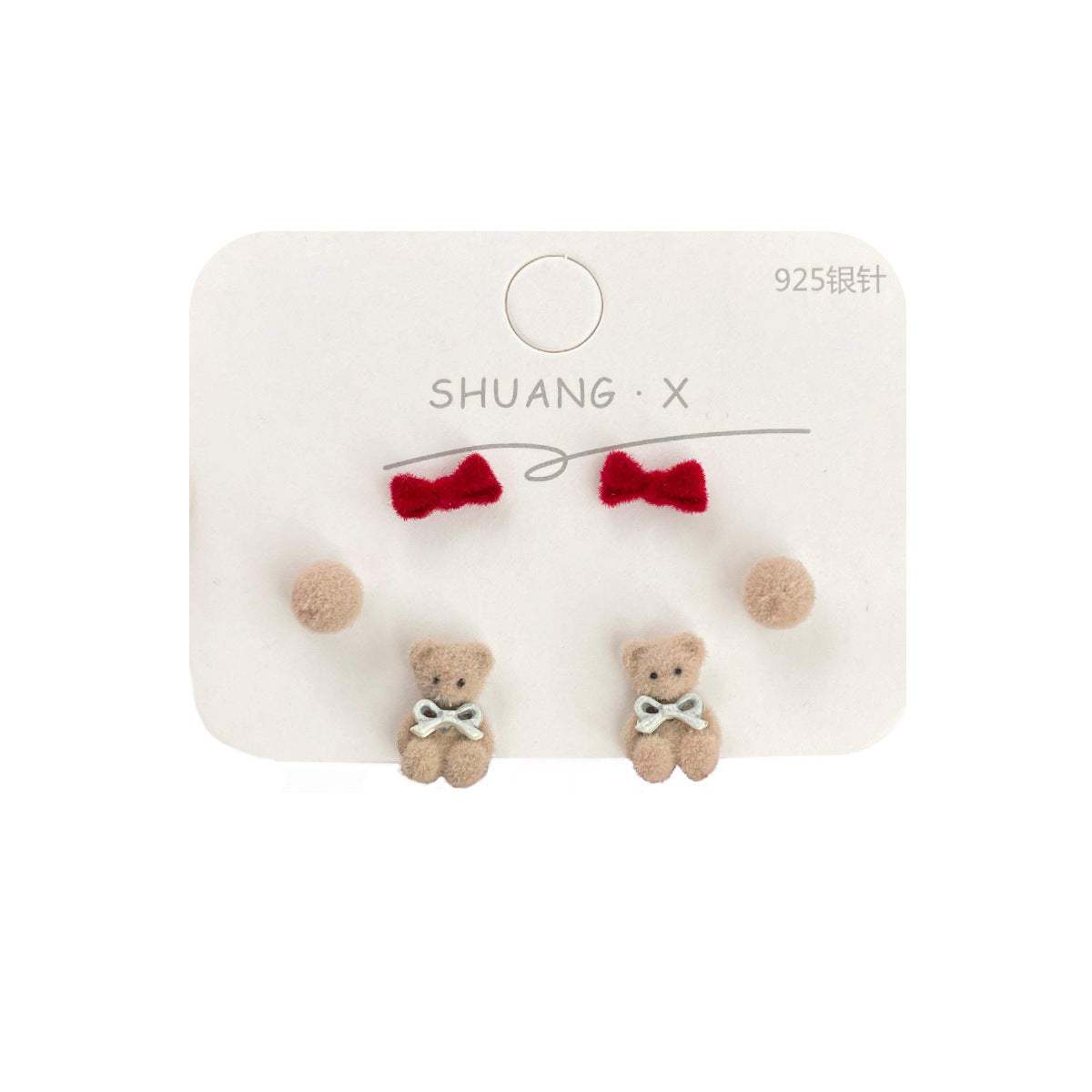 Alloy red plush cute little bear earrings MIC-ShuangX036