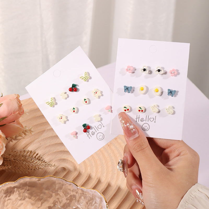 Alloy Flower Butterfly 6 Pair Earrings (Minimo de Compra 5) MIC-ShiY007