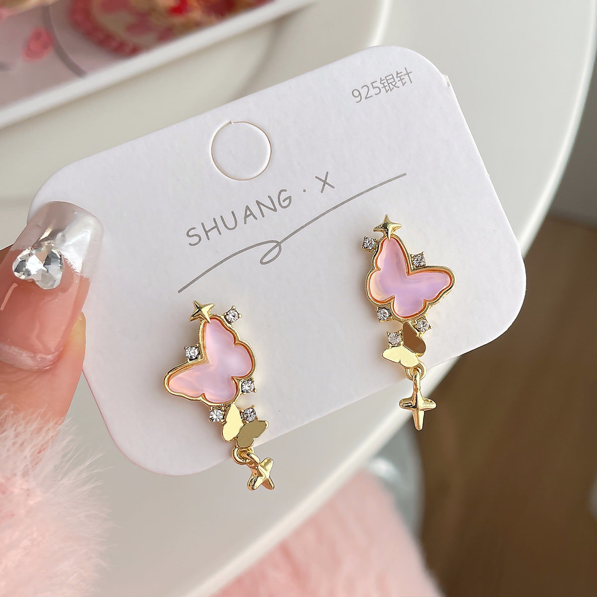 Acrylic Sweet Pink Butterfly Earrings (Minimo de Compra 2) MYA-ShuangX026