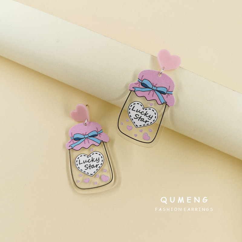 Acrylic milk bottle pink heart earrings (Minimo de Compra 2) MIC-QingM004