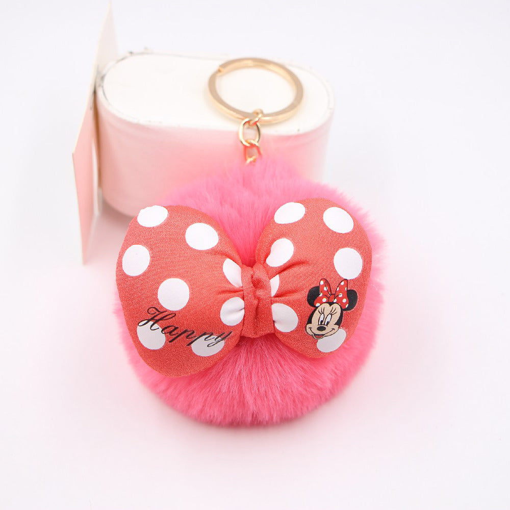 Bow Knot Imitation Rex Rabbit Hair Alloy Hair Ball Pom Pom  Keychain MIC-Zuge005