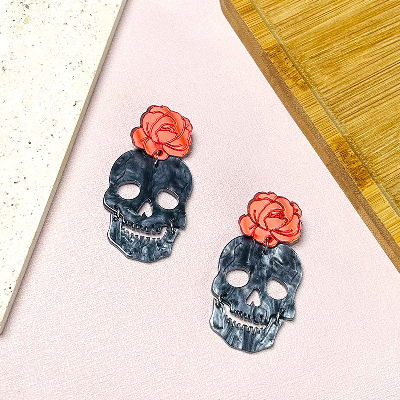 Acrylic Skull Rose Earrings MYA-ChiC027