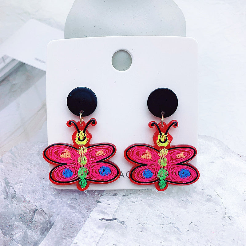 Acrylic Graffiti Embossed Print Earrings  (Minimo de Compra 2) MIC-ShiJ004