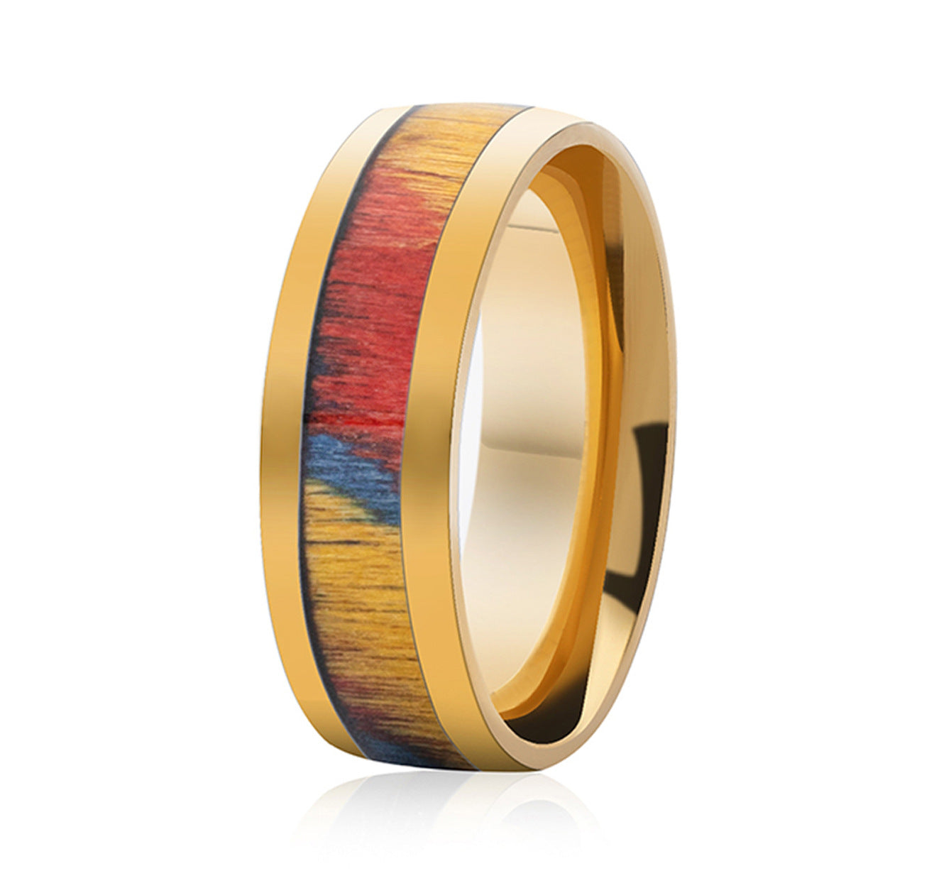 Rings Stainless Steel Colorful Wood Veneer XinF006