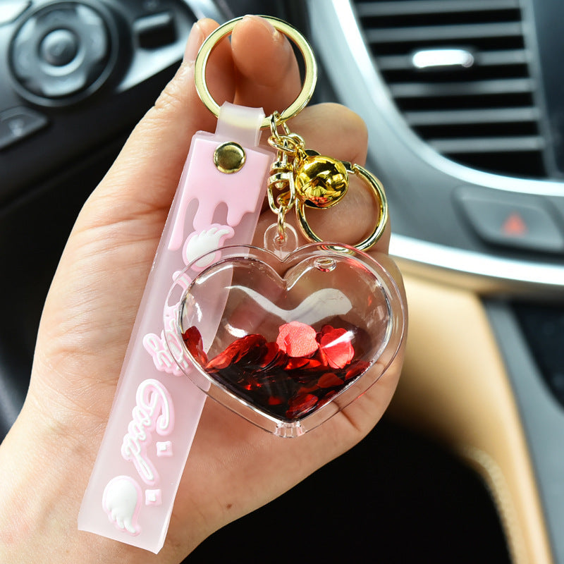 Keychains For Backpacks quicksand love keychain pendant acrylic peach heart MOQ≥3 MIC-KC-WQK114