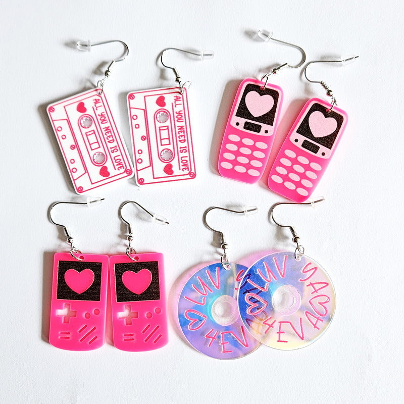 Acrylic Pink Love Coffee Earrings MIC-XueP135