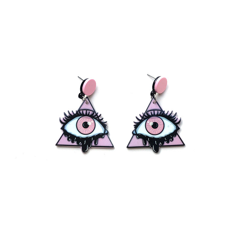 Acrylic Pink Triangle Eye Earrings MIC-QiuG011