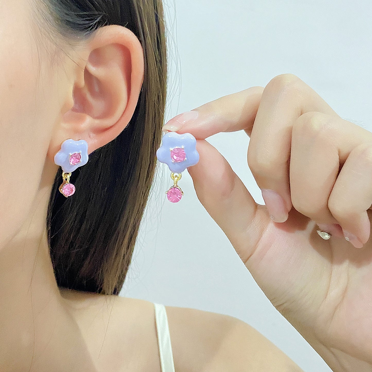 Alloy Pink Zircon Flower Earrings MIC-MaiD004