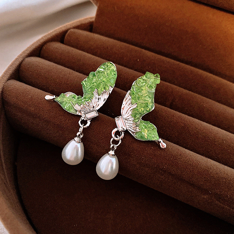 Alloy green crystal butterfly earrings (Minimo de compra 2) MYA-FengM007