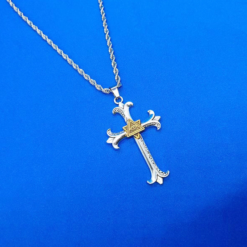 Stainless steel diamond studded cross necklace (Minimo de Compra 2)  MYA-ZhongR003