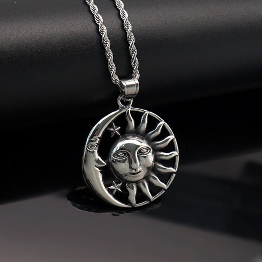 Necklace Stainless Steel Retro Sun Moon Tong Hui Sun Minimo de compra 3 XiWen004