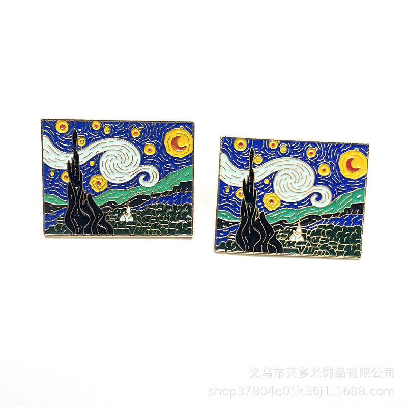 Alloy colored Van Gogh oil painting earrings (Minimo de Compra 2) MIC-LDM030