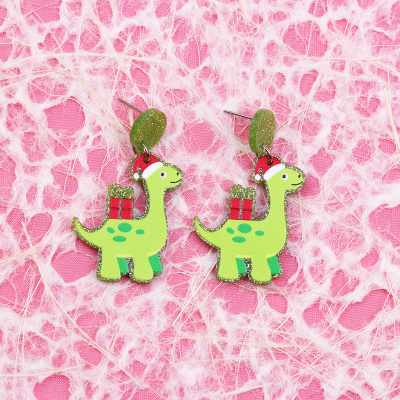 Acrylic Christmas Cartoon Dinosaur Earrings MYA-DuA070