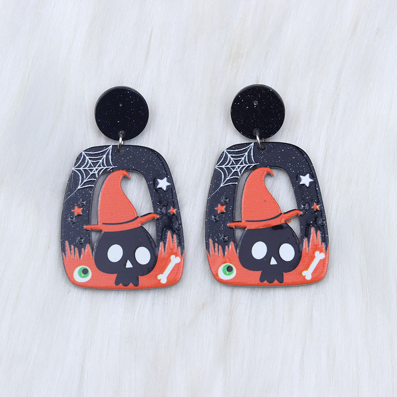 Acrylic Halloween Square Round Hollow earrings (Minimo de Compra 2) MYA-DuA042