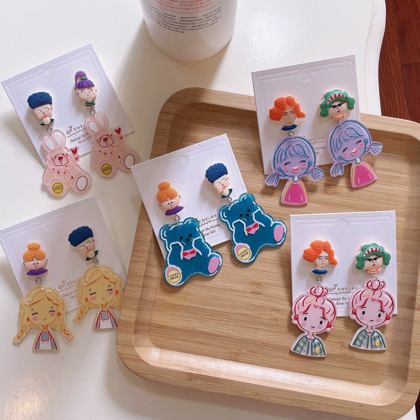 925 silver needle acrylic cartoon girl cute earrings   MIC-YiJ002