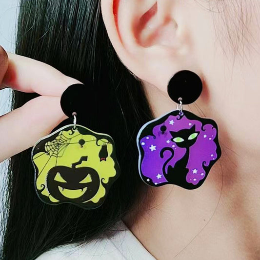 Acrylic Halloween Pumpkin Witch Earrings (Minimo de Compra 2) MYA-DuA023