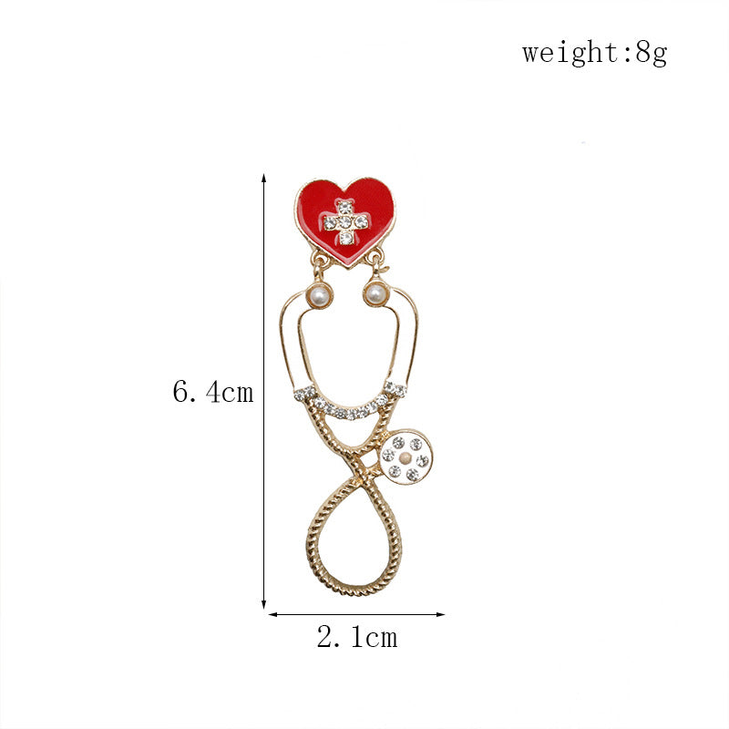 Alloy diamond stethoscope brooch MIC-AiWen025