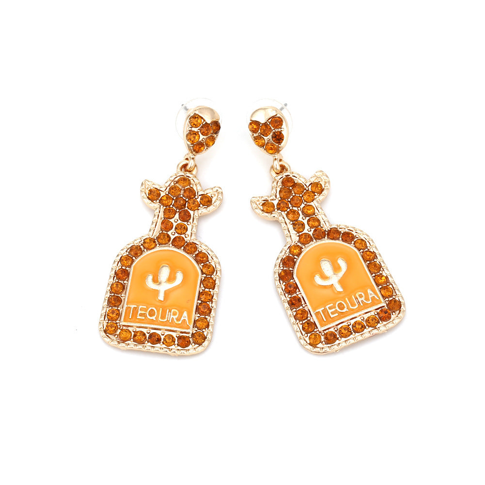 Alloy colored diamond wine bottle earrings MIC-ManY003