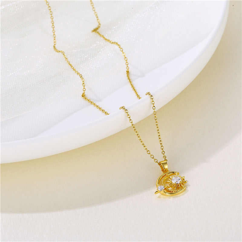 Stainless Steel Star Moon Shining Necklace MYA-QingR017