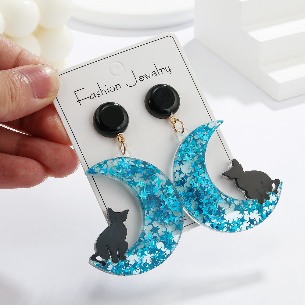 Acrylic Moon Star Cat Earrings (Minimo de compra 2) MIC-ManT022