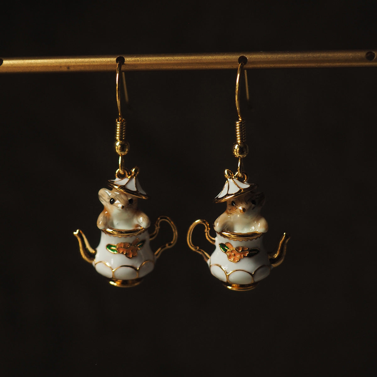 Alloy cartoon tea cup flower chestnut earrings MYA-SanY006