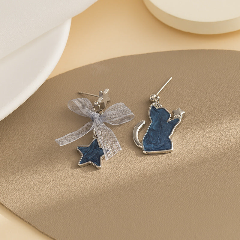 Alloy Fun Star Cat Asymmetric Earrings MIC-ShiQ006