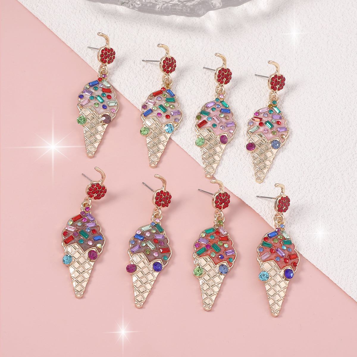 Alloy inlaid colored diamond ice cream earrings MYA-YueL011