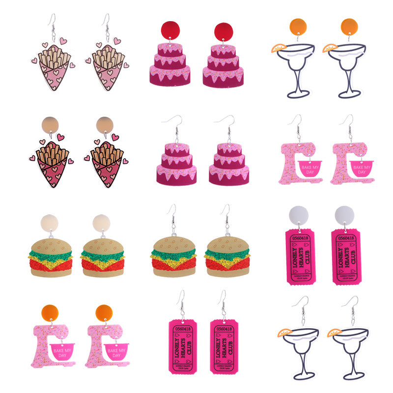 Alloy acrylic multi-layer cake burger earrings MIC-ChouT048