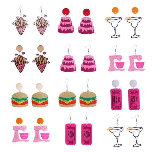 Alloy acrylic multi-layer cake burger earrings MIC-ChouT048