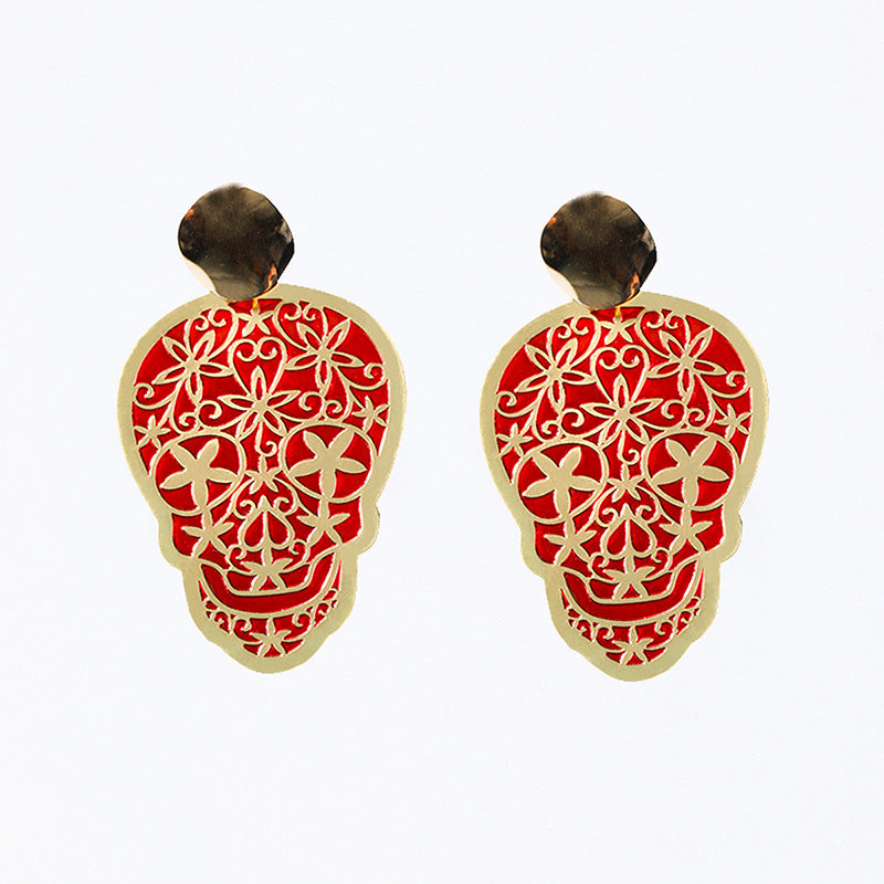 Earrings Alloy Enamel Halloween Red Skull GuTe001